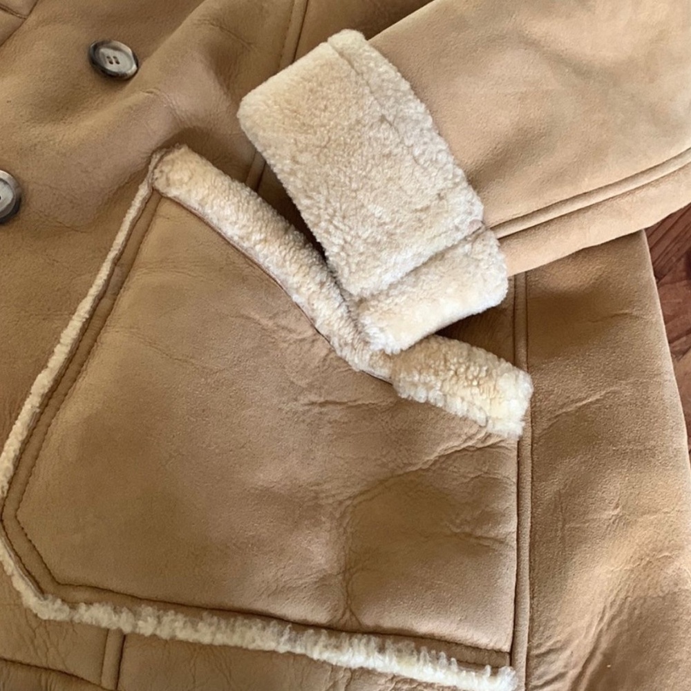 VINTAGE KISTLER SHEEPSKIN SHEARLING COAT JACKET TAN SUEDE 70S WOMENS L - Picture 7 of 13